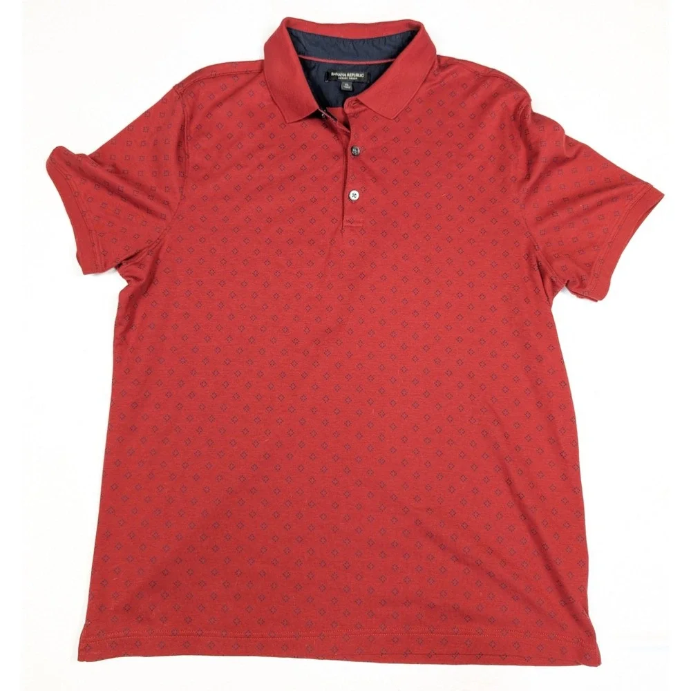 Banana Republic Performance Luxury Touch Polo Men XL Maroon Red Geometric Shirt